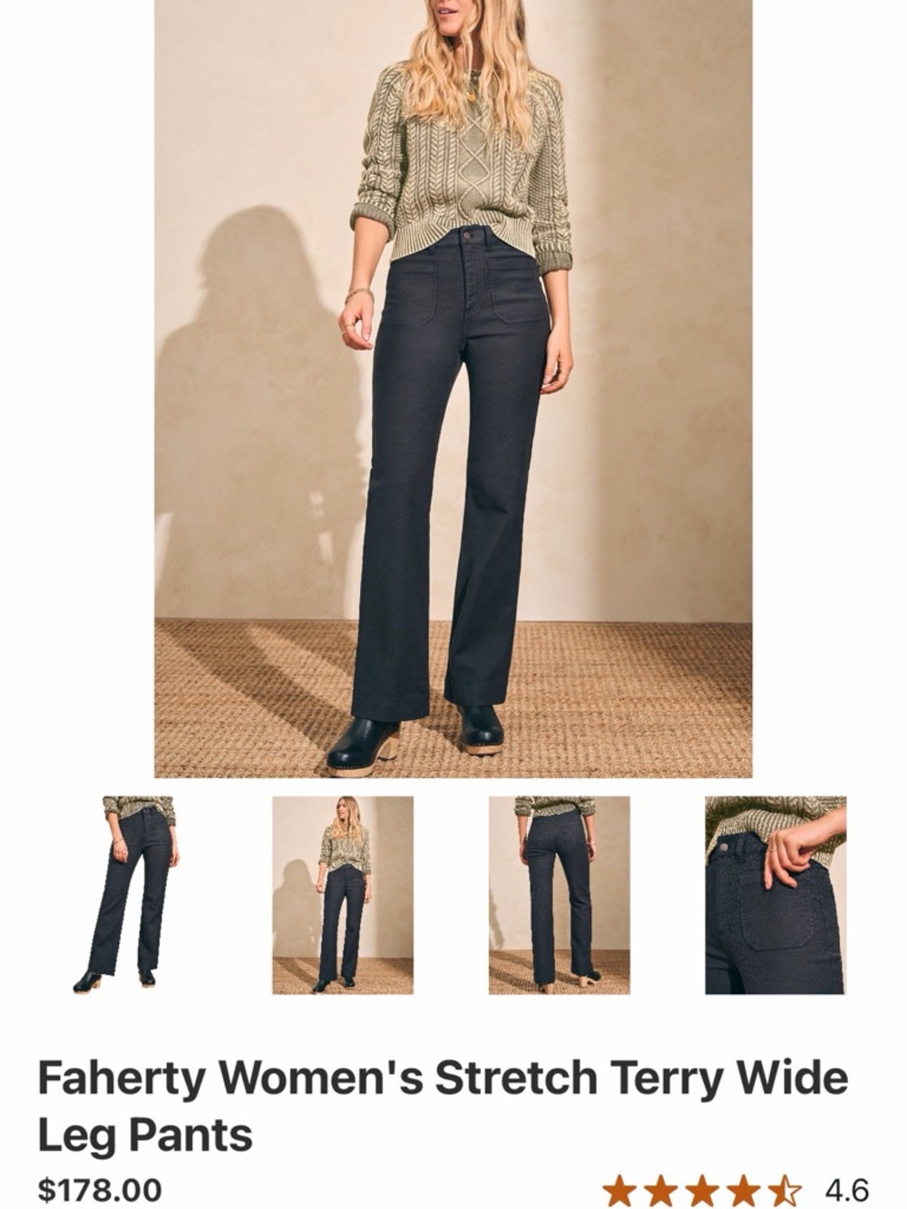 Faherty Wide-Leg High-Rise Pants - Black